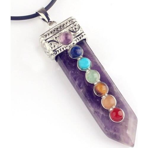 100-Unique 1 Pcs Silver Plated Natural Purple Amethysts Sword Shape Chakra Healing Pendant For New Year Jewelry