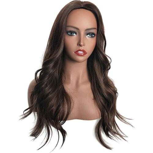 24'' Women Long Loose Wavy Curly Middle Part Synthetic Daily Wigs W/ Wig Cap