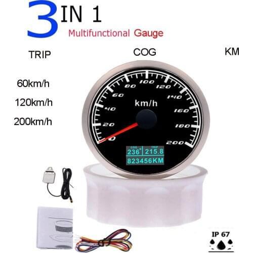 3 in 1 Digital Car Boat Motorcycle GPS Speedometer Gauge 60km/h 120km/h 200km/h Speedometer Odometer with COG TRIP GPS Antenna