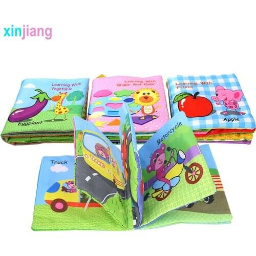 4PCS Baby Cloth Books Educational Book Vehicles Vegetables Learning Soft Cloth Book Quiet Book for Kids Early Educational