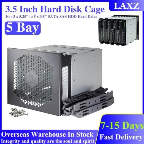 5.25in to 5X 3.5in SATA SAS HDD Hard Drive Cage Adapter Tray Rack For 3x 5.25" CD-ROM Slot Internal External PC With Fan Space