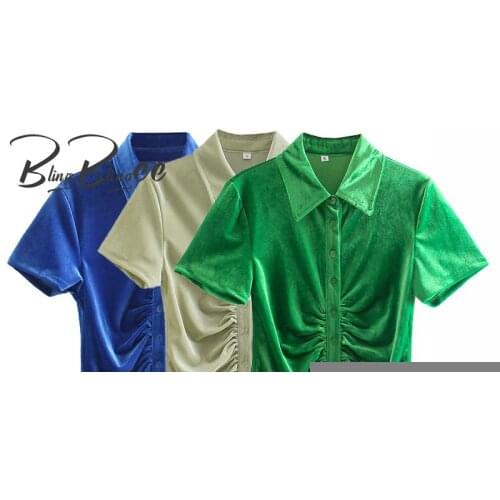 BlingBlingeer Fashion Ruched Draped Detail Short Sleeve Summer Casual Women Shirt Dress Buttons Velvet Straight Mini Dress