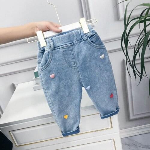 DFXD 2020 New Girls Autumn Long Denim Pants Korean Kids Jeans Casual Clothing Cotton Girls Trousers For 2-7Yrs Children Pants