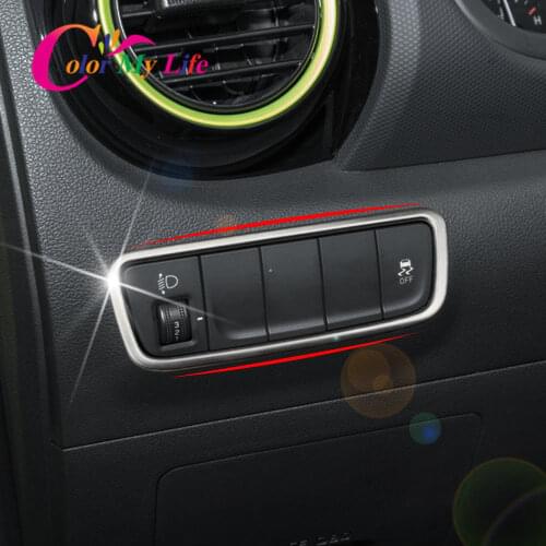 Color My Life 1Pc Stainless Steel Accessories for Hyundai Kona Kauai 2017 - 2021 Headlight Switch Knob Panel Cover Circle Trim