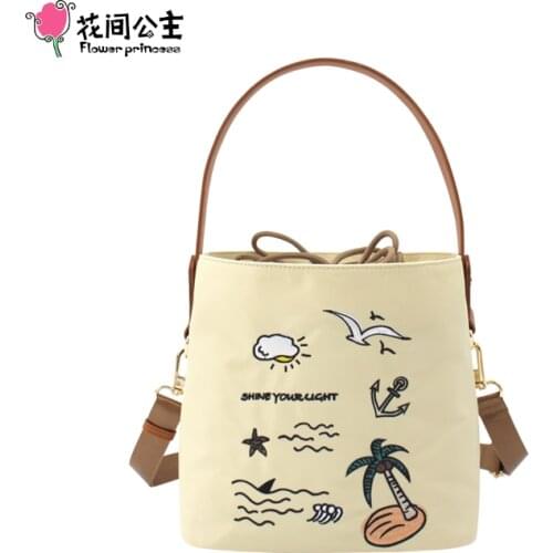 Flower Princess SHINE YOUR LIGHT 2021 Summer New Bucket Nylon Handbag Crossbody Shoulder Large Capacity Embroidered Womens Bag