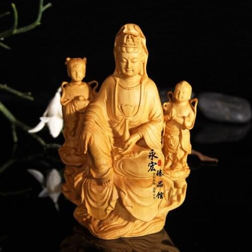 Wooden golden boy jade goddess home decoration church wood carving craft decoration gift