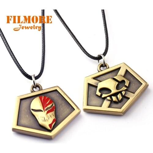 Filmore Anime Bleach Kurosaki Ichigo Pass Card Pendant Mask Logo Necklace Cosplay Black Rope Chain Chocker Necklace For Fans