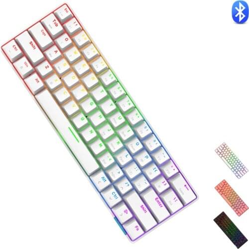 STK61 Rainbow Backlit Keyboard BT 3.0 +Type-C Dual-Mode Mechanical Gaming Keyboard for IOS Android Win Mobil Tablets Notebook