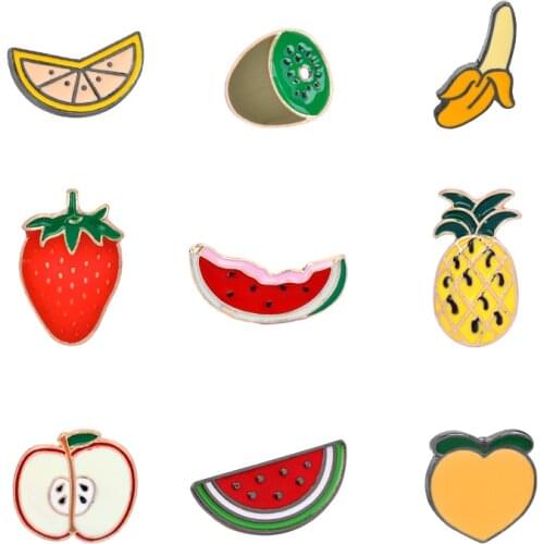 Cartoon Fruit Fashion Brooch Watermelon Strawberry Orange Banana Apple Pineapple Enamel Jackets Pin Badge For Women Kids Jewelry