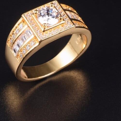 Real Solid 925 silver Rings Wedding Jewelry for Men Luxury Round cut 1.2ct Simulated Diamond Ring 10K gold Plated US Size 8-13