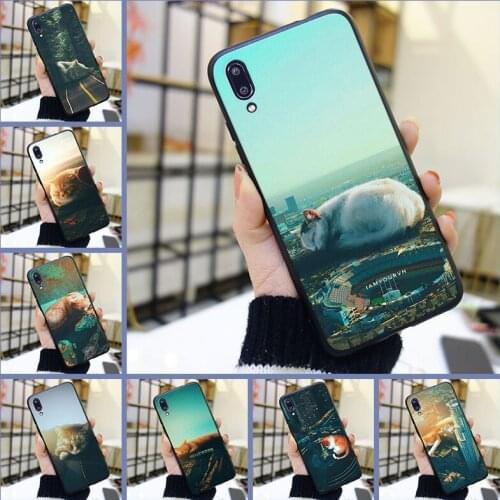 Soft Silicone Phone Case For Huawei Y7 Y6 Y5 2019 City Cat Funny Cute Kawaii Back Cover For Huawei Y6 Y7 Y9 Pro Prime 2019 Case
