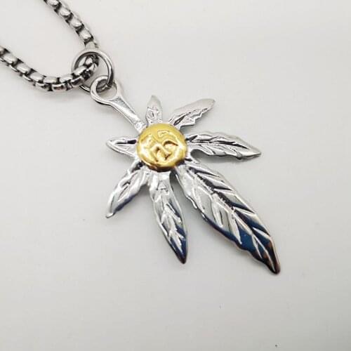 CARA New 316L Stainless steel maple leaf necklace pendant mens fashion hip hop necklace & Pendant drop shipping CAGF0459