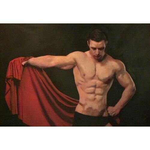 ORIGINAL CANVAS "The Bull" male nude naked muscly man PAINTING