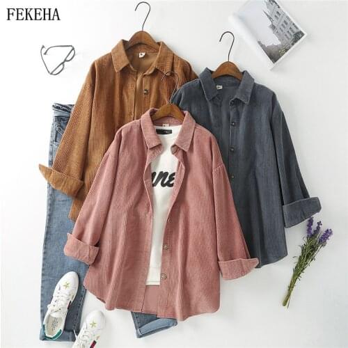 Autumn Winter Corduroy Shirts Womens Blouses And Tops Loose Long Sleeve Casual Female Clothes Lady Outwear