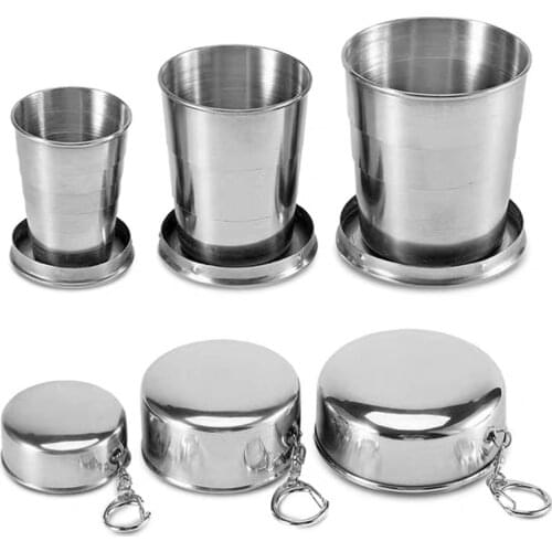 Camping 75ml 150ml 250ml Folding Cup Stainless Steel Retractable Collapsible Cups Demountable Portable Outdoor Travel Supplies