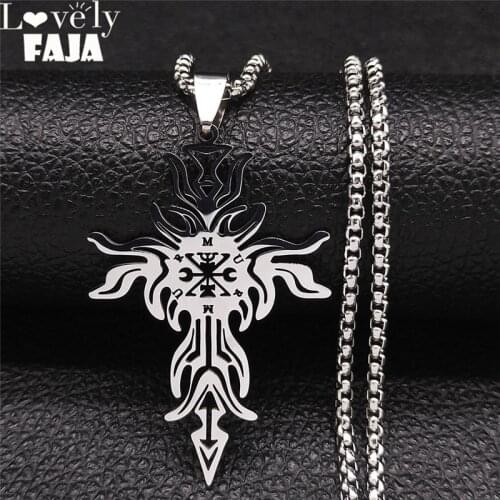 2021 Stainless Steel Cross Demon Seal Pendant Necklaces Silver Color Satan MURMDR Necklace Women/Men Jewelry collares N1189S03