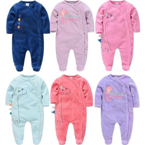 2021 Baby Girls Footies Long Sleeve bebes O-Neck Clothing 0-24M Winter Velvet Newborn Pajamas Baby Clothes roupa de bebe