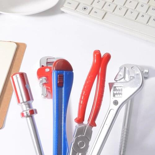 6 pcs/lot Creative Simulation Ballpoint Pen Hardware Tools Creative Quality Pen Caneta Hammer Utility Knife Writing Pen