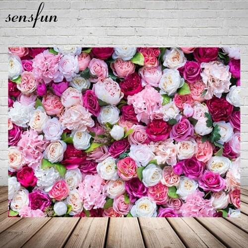 Sensfun Rose Flowers Wedding Wall Backdrop For Photo Studio Romantic Wedding Bridal Shower Backgrounds 20x10ft Vinyl