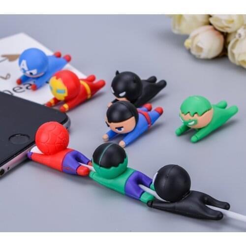 10pcs Cute Bite Cartoon Hero Series Cable-Winder USB Data Line Protector Cord Cover Silicone Decorate Smartphone Accessories