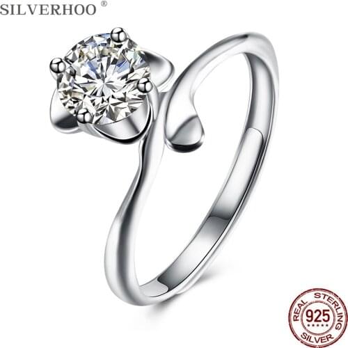 SILVERHOO 925 Sterling Silver Rings For Women Plant Shape Ring Inlay 5A Clear Cubic Zircon CZ Party Fine Jewelry New Listing