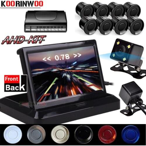 Koorinwoo Dual Core Car Parking Sensors 8 Parking Assist 4.3 Car Monitor Folding Radar Alarm Font Camera Rear view Camera Safe