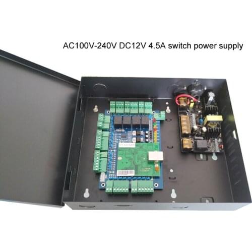 TCP/IP Four Door one Way Access Control Panel with Power Supply Box With Battery AC110V/220V support wiegand reader sn:L04_set