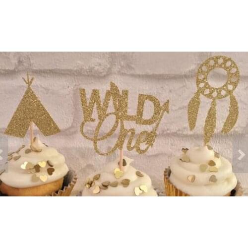 Glitter Wild One teepee dreamcatcher cupcake toppers Birthday wedding bridal shower baby shower party foodpicks
