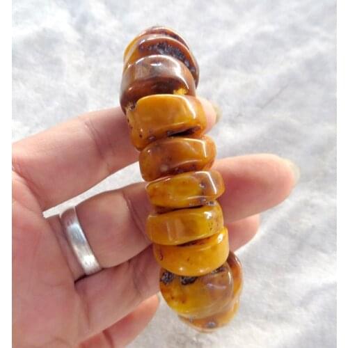 Explosion Natural Amber Yellow Beeswax Old Stone Abacus Bead Handrow For Men Hand Bracelet Bangle 25cm