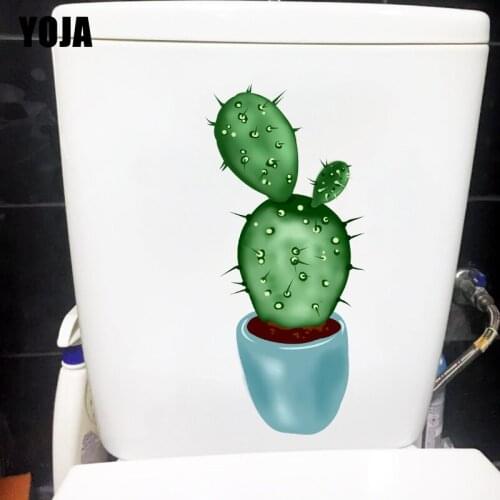 YOJA 9.5X21.5CM Cartoon Plant Childern Room Wall Sticker Green Cactus Potted Toilet WC Decor T1-1650