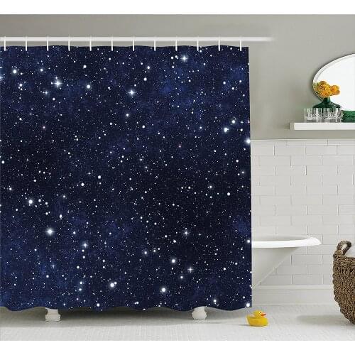 Night Shower Curtain Star Filled Dark Sky Vivid Celestial Theme Cosmos Galactic Cluster Constellation Wall Decoration Curtains