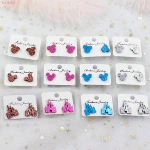 1 pair)12/16mm Glitter Acrylic Castle Stud Earrings Female Mouse Head Stud Earrings-ST-5