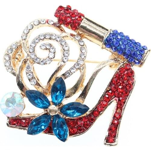 20pcs high Rhinestone crystal womens red high heel with lipstick brooch pin for party/gift/wedding dress decoration