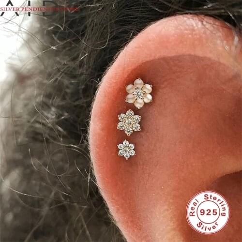 AIDE 925 Sterling Silver Crystals Flowers Circle Stud Earrings For Women Colorful Pearls Piercing Earrings Pendientes Mujer