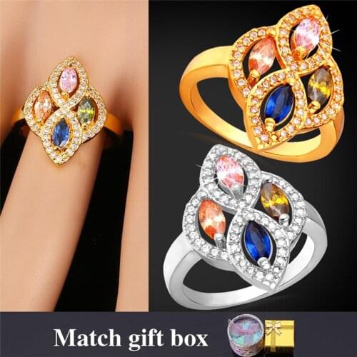Rhombus Crystal Ring For Women Jewelry Gift Yellow Gold Color Fashion Jewelry Colorful AAA Cubic Zirconia Rings R1133