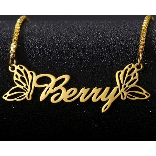 Custom Name Necklace Rose Gold Stainless Steel Pendant Personalized Customized Nameplate Box Chain Choker Women Charming Jewelry