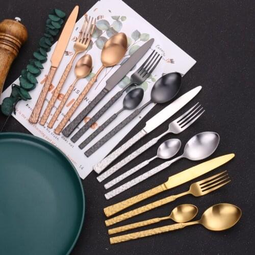 Golden Tableware 4pcs Stainless Steel Silver Cutlery Spoon Fork Knife Set Home Black Vintage Style Dinnerware Set
