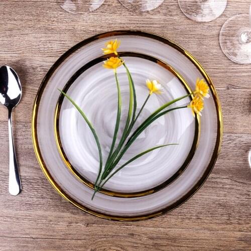 Golden borde cloud crystal glass plate originality description golden border Europe and America Hotel wedding department sto