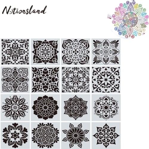 16pcs/set Mandala Stencils DIY Drawing Template Scrapbooking Plastic Painting Drawing Stencils Card Embossing Album Decoration