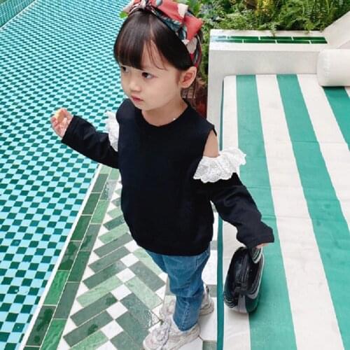 2020 Baby Girl Shoulerless Lace Long Sleeved T Shirts Girls Kids Princess Tops T-shirt Jackets Children Clothes
