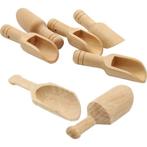 3pcs Mini Wooden Scoops Bath Salt Spoon Candy Flour Spoon Scoops Kitchen Utensils 2 Styles