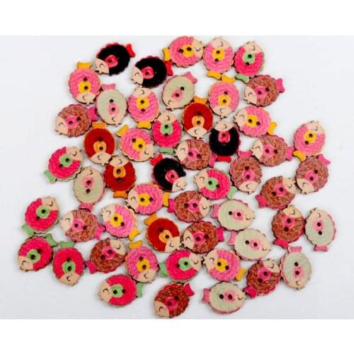 30pcs 2 Holes mixed cute fish Wooden Buttons Fit Sewing and Scrapbooking 17x24mm Sewing Buttons For Craft DIY