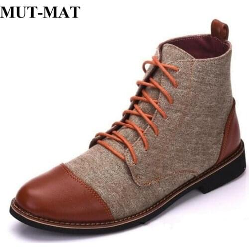 (39-48)Large Size Mens Leather Boots Lace-up Breathable Martin Boots Mens Footwear High-top Casual Mens Shoes