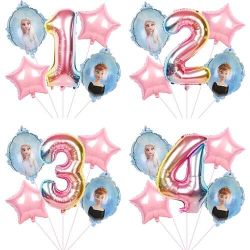 5pcs 32inch Number Elsa Anna Disney Frozen Princess Helium Balloons Baby Girl Foil Globos Birthday Party Decorations Kids Toys