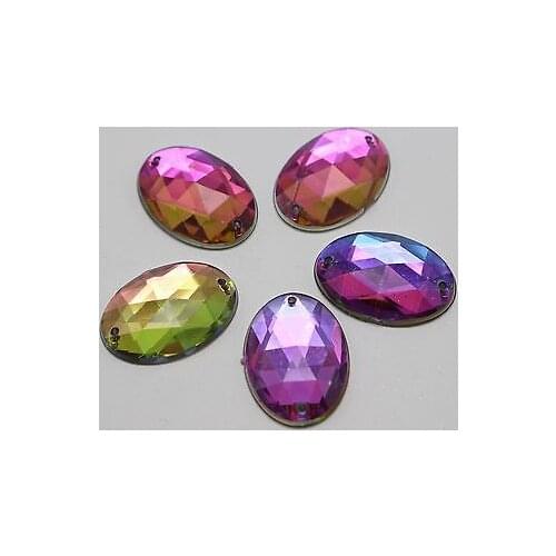 50 Rainbow AB Flatback Acrylic Faceted Oval Sewing Rhinestone Beads 18X25mm
