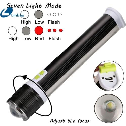 7 Modes USB Rechargeable Power Bank COB LED Flashlight T6 Working Light Emergency Lighting 2 in 1 Spotlight Floodlight