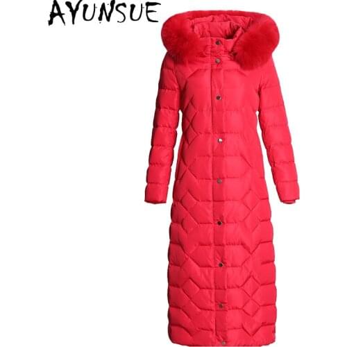 AYUNSUE Fashion High Quality Womens Down Jacket Real Fox Fur Collar Woman Parkas White Duck Down Coat Female Ropa Mujer Zjt245
