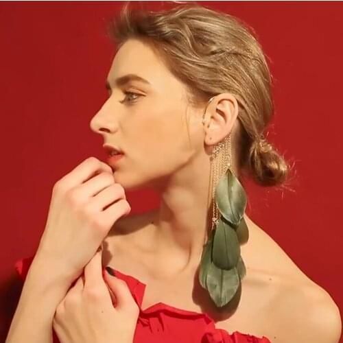 Bohemian fashion ethnicity simple exquisite Tiered crystal tassel earrings women classic Feather Drop Earrings