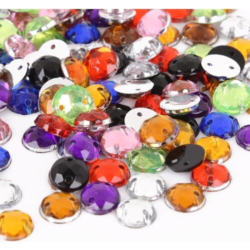 100pcs 8mm Round Crystal Flatback Acrylic Beads Two Holes Loose Beads For DIY Jewelry Making Needlework Accessories