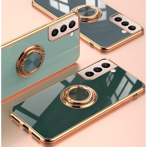 For Samsung Galaxy S21 S20 Plus S21Ultra Case Soft TPU With Stand Ring plating protective Back Cover Case For Samsung S20 FE